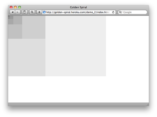 A screenshot showing nested <div>s with golden proportions and shading