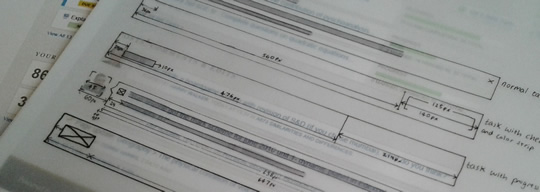 Photo of some annotations on a print-out of a design