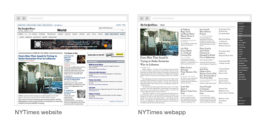 NYTimes website vs. NYTimes web app
