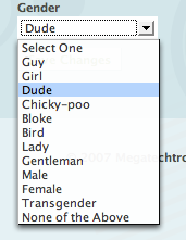Pownce's gender options