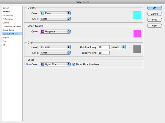 Grid settings