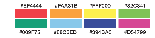 Some blocks of colors with their corresponding hex-codes