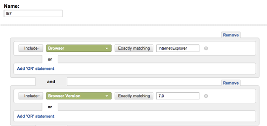 Screenshot of IE7 segment create screen.