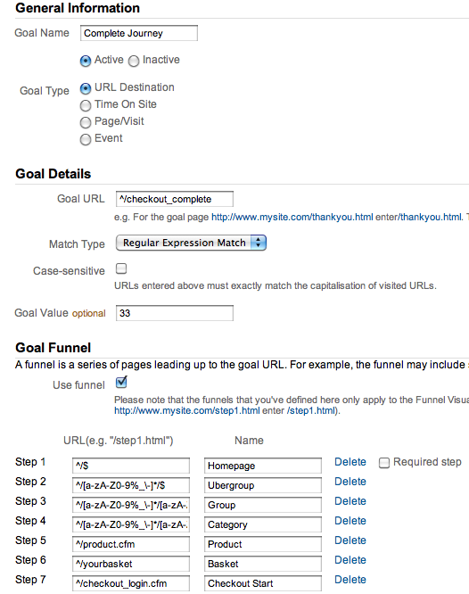 Screenshot of Lovehoney regex funnel.