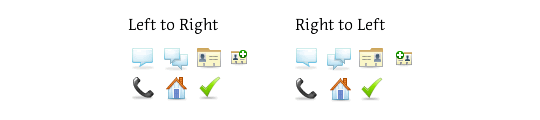 Some icons which have been designed for right to left, and left to right languages.