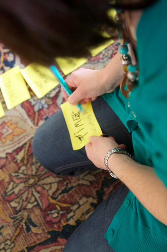 The author uses Post-it notes to help sort responses