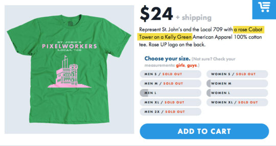 A screenshot of a T-shirt order screen on the Pixelworkers site.