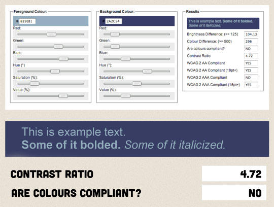 A screenshot of Jonathon Snook's colour code tool.