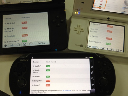 A photo of handheld consoles that are saying they are different types of devices