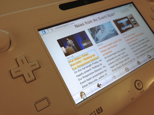 A photo of the focus styles on the An Event Apart website, displayed on the Wii U's gamepad