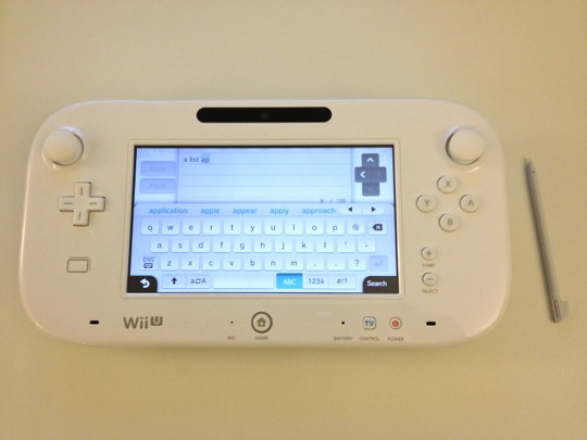 A photo of the Wii U's gamepad's keyboard