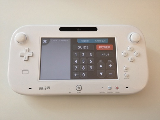 A photo of the Wii U with the TV remote interface.