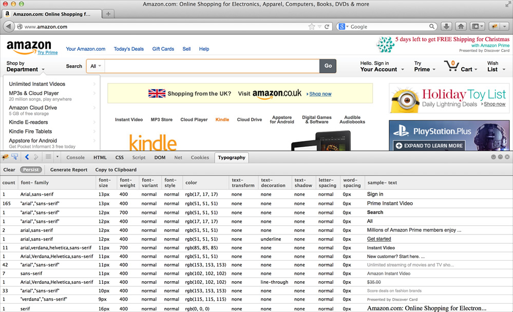 Screenshot of Type-o-matic being used on amazon.com