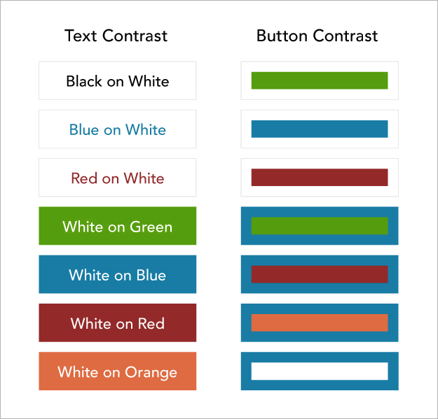 A list of colour options for text and buttons