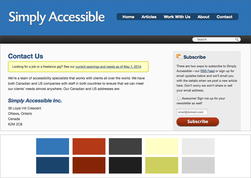 The old Simply Accessible website and colour palette.