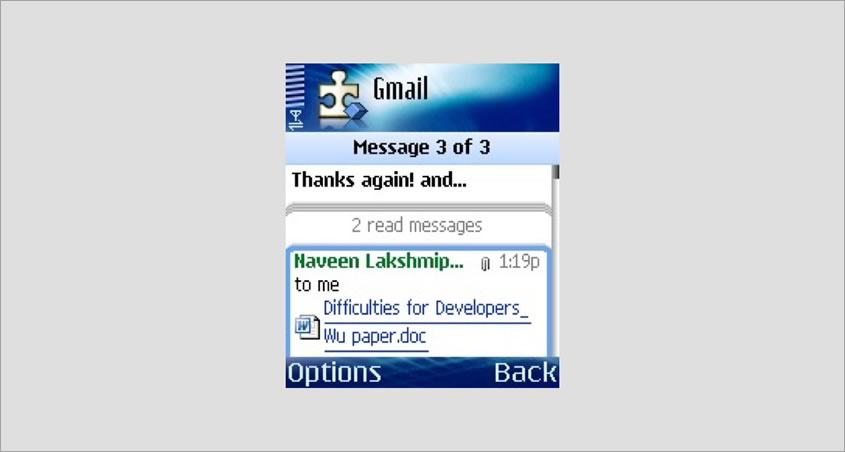 Screenshot of an email app on a Nokia 6680.