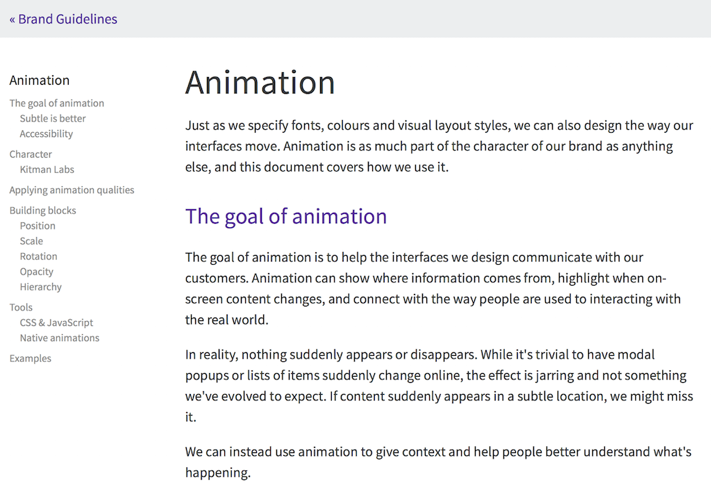 Screenshot of branding guidelines on animation.