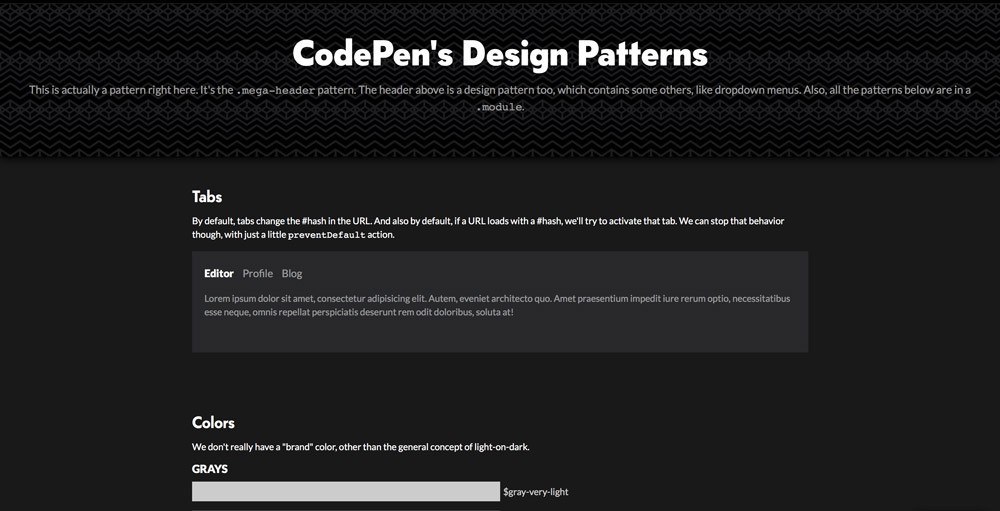 Screenshot of CodePen's design patterns.