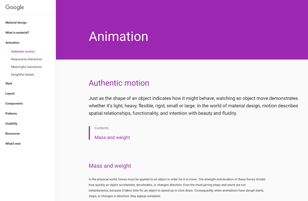 A screenshot from Google's material design library.