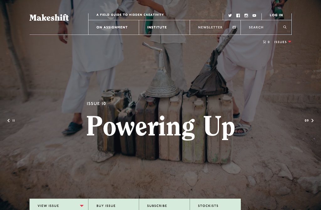 A magazine website with a bold article title saying 'Powering up'.