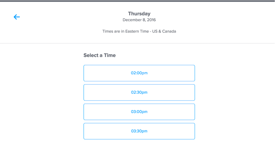 Using Calendly to select an appropriate time