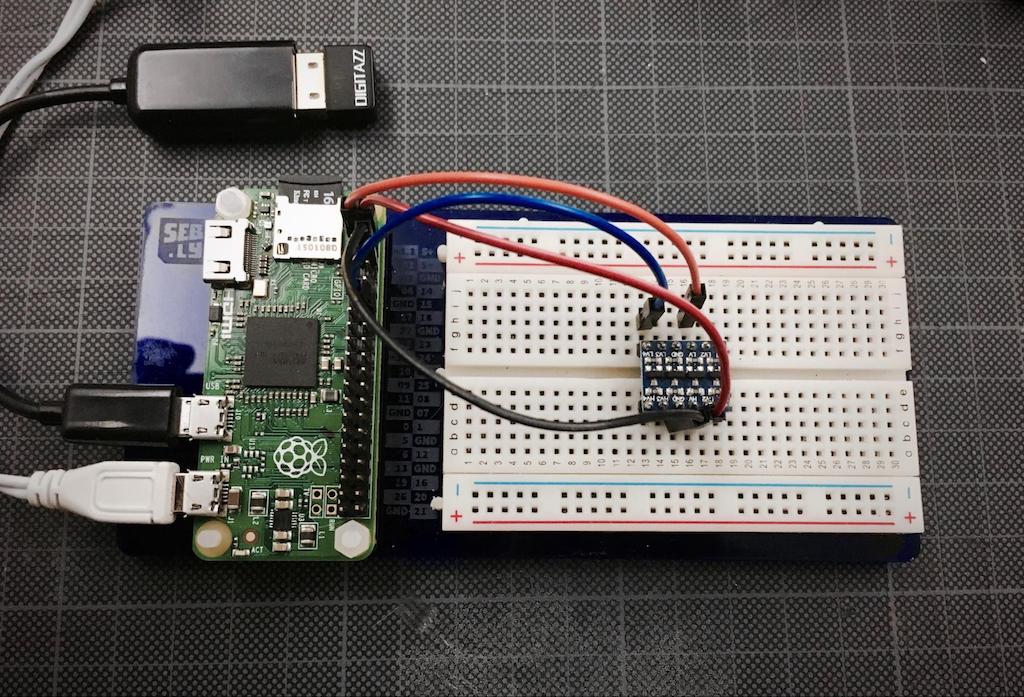 Photo of connecting the second set of wires between the Raspberry Pi and breadboard