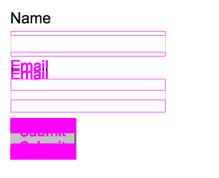 An image diff of a form element that has had its margins changed. The diff is highlighted in pink.