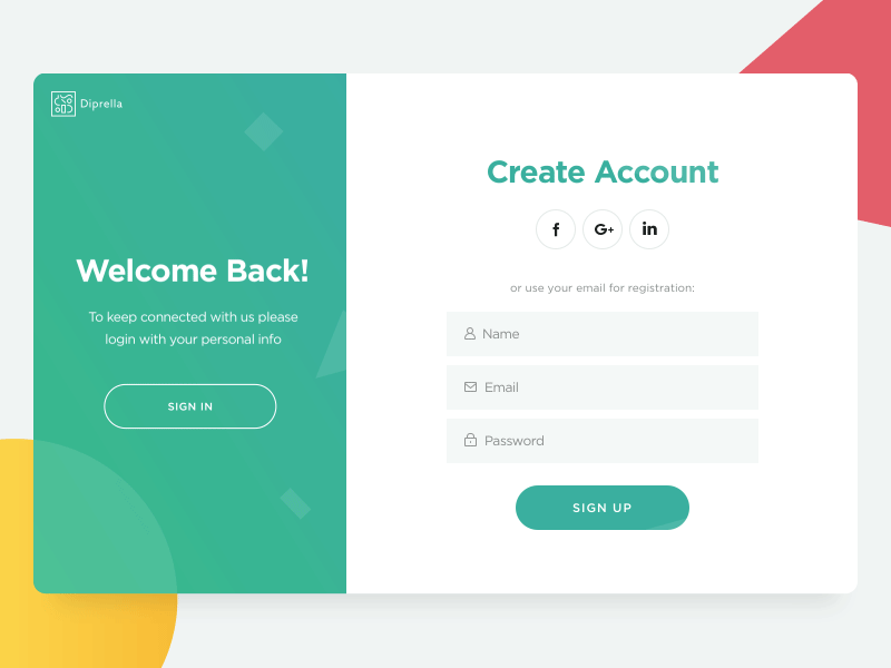 An animated user interface switching between sign up and log in states of a Login Form