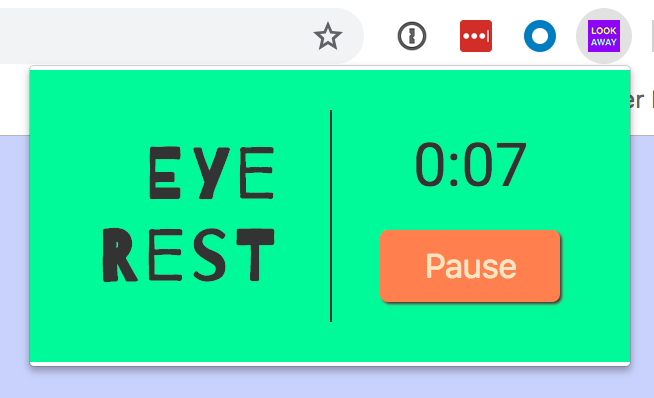 A screenshot of the Eye Rest popup styled bright green and orange.