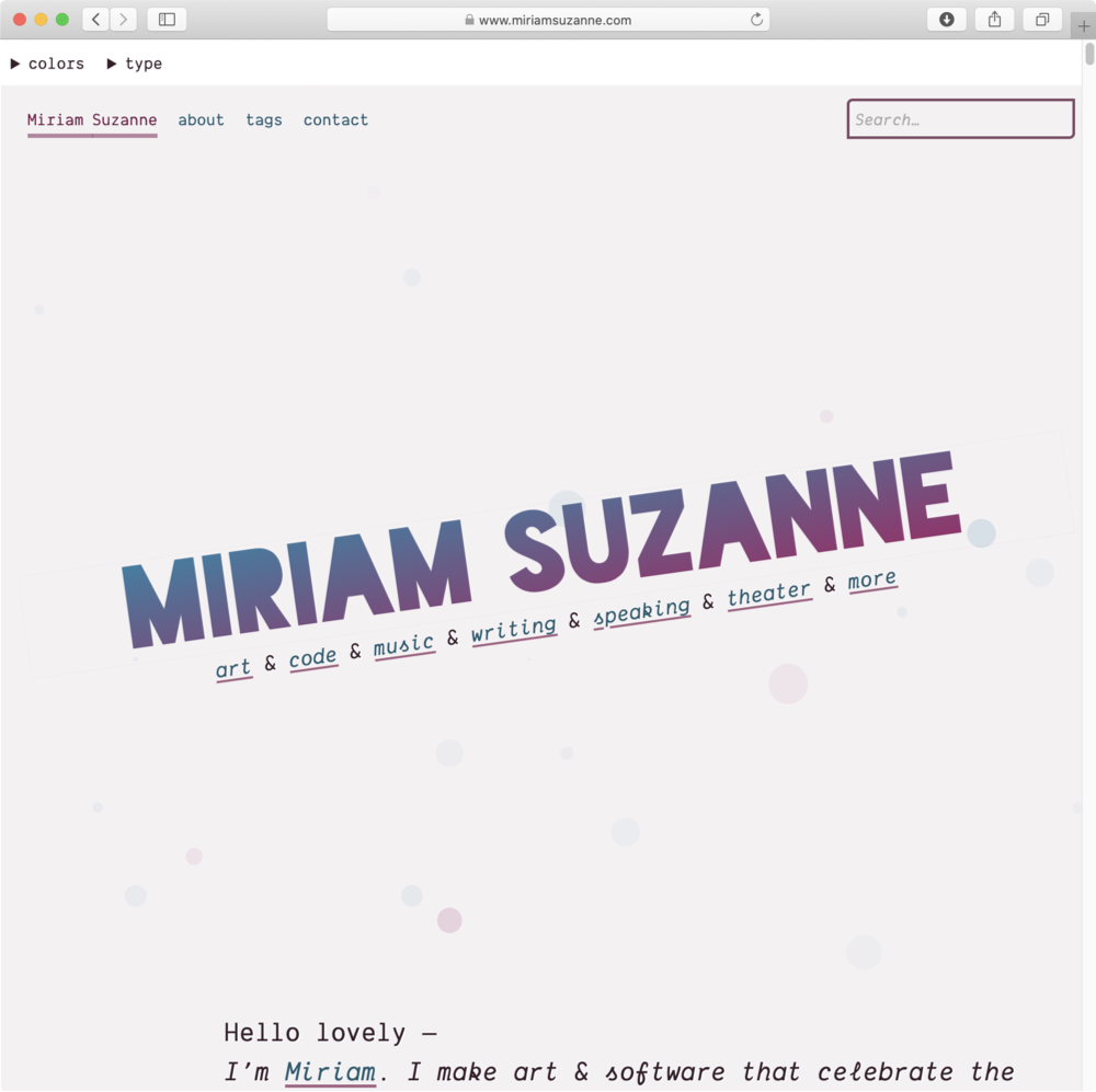 Screenshot of Miriam Suzannes website.