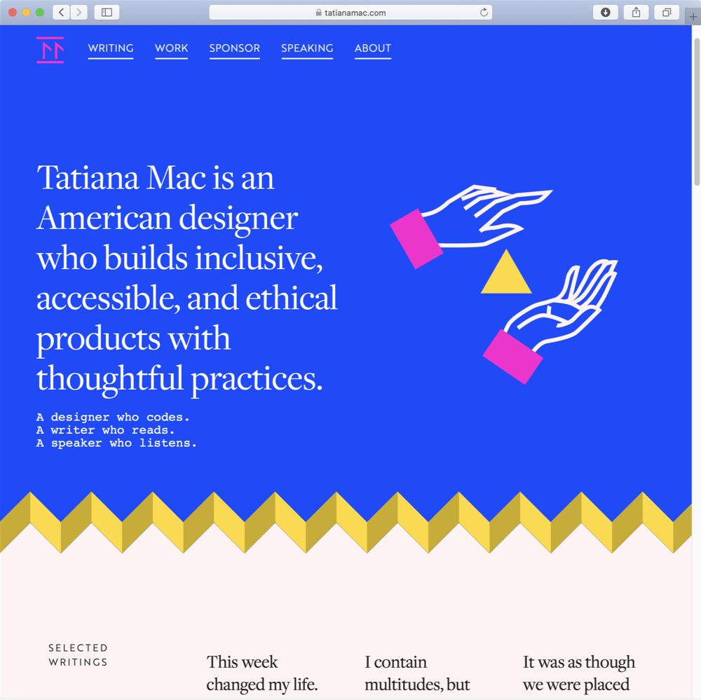 Screenshot of Tatiana Mac’s homepage.