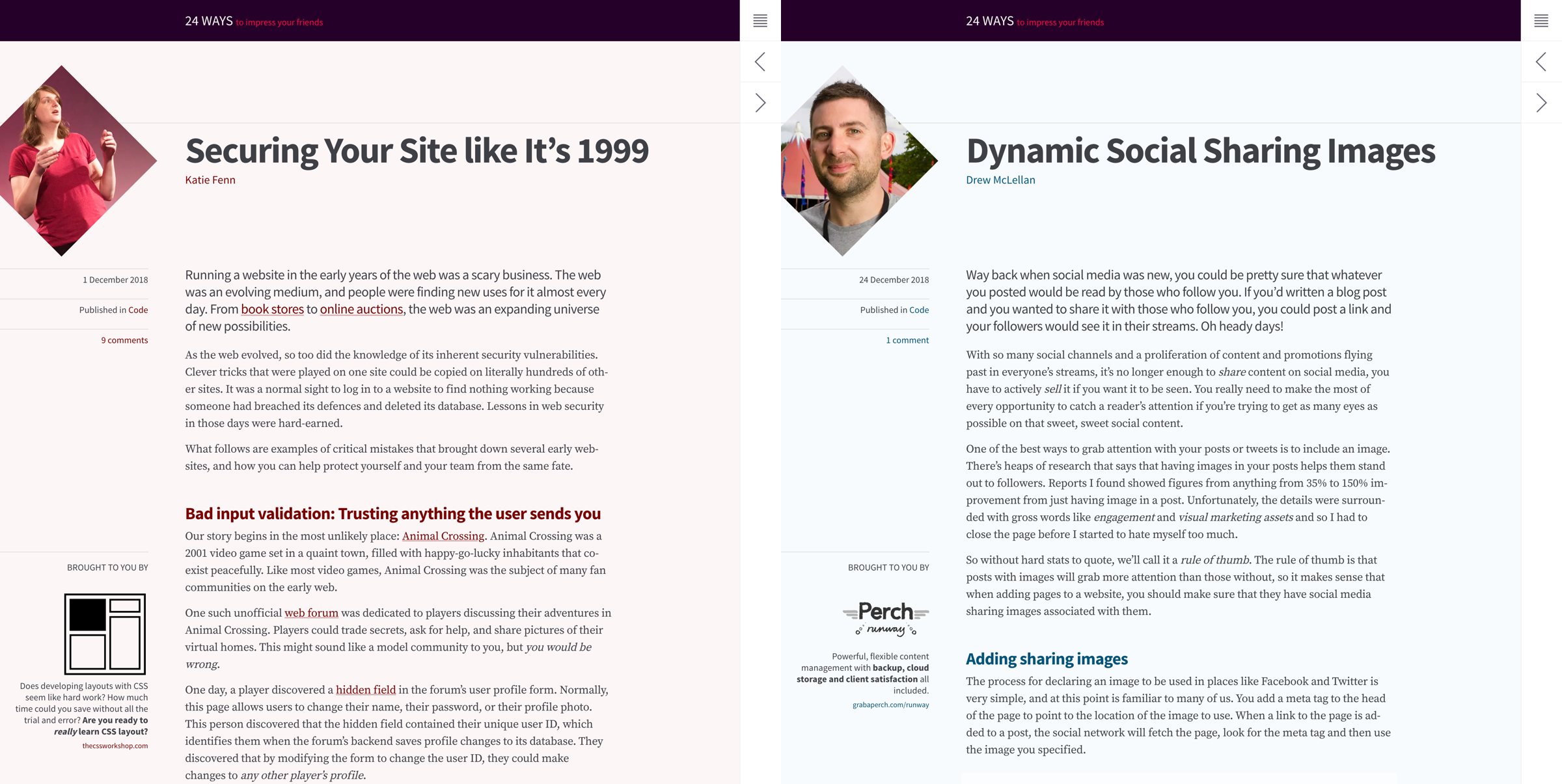 Screenshot showing the colour differences between a Day 1 article and a Day 24 article.