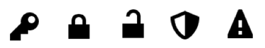 Five icons related to security, including a key, shield and padlock.